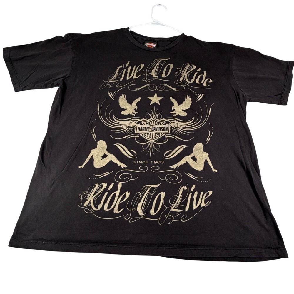 Harley-Davidson Mens XL Live To Ride Ride To Live T-Shirt Black Eagle